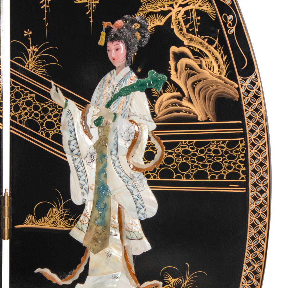 6' Tall Black Lacquer Round Room, Imperial Ladies