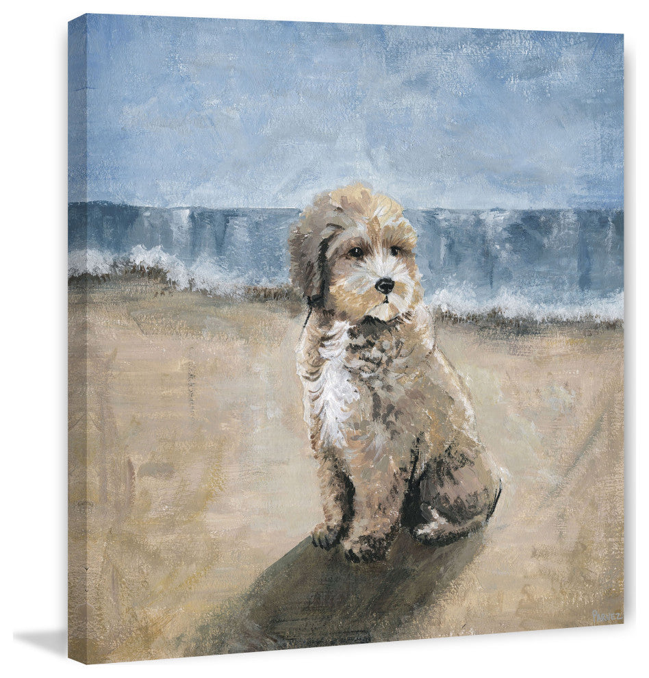 "Dog by the Beach" Painting Print on Wrapped Canvas, 24"x24"