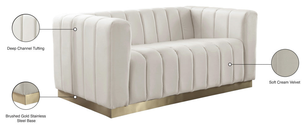 Marlon Velvet Upholstered Loveseat, Cream