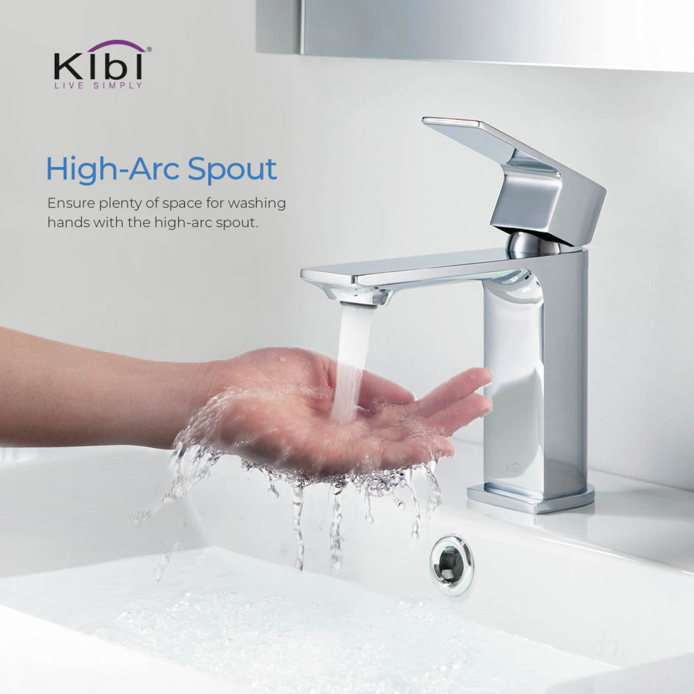 KIBI Mirage Single Handle Bathroom Faucet, Chrome, With Drain