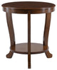 Linon Merce 22" Round Wood Side Table with Shelf in Hazelnut Brown