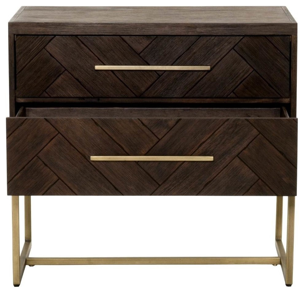 Benzara BM174205 Two Drawers Nightstand Rustic Java, Brown