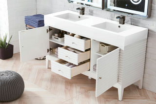 Linear 59" Double Vanity, Glossy White, Glossy White Composite Top