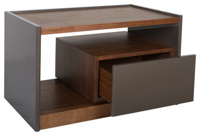Modern Walnut Nightstand With Drawer Box and Shelf