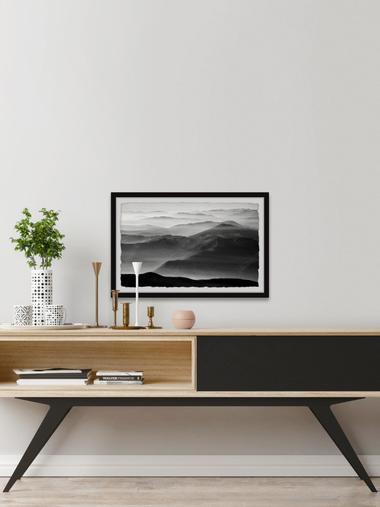 "Foggy Mountain Range" Framed Painting Print, 12x8