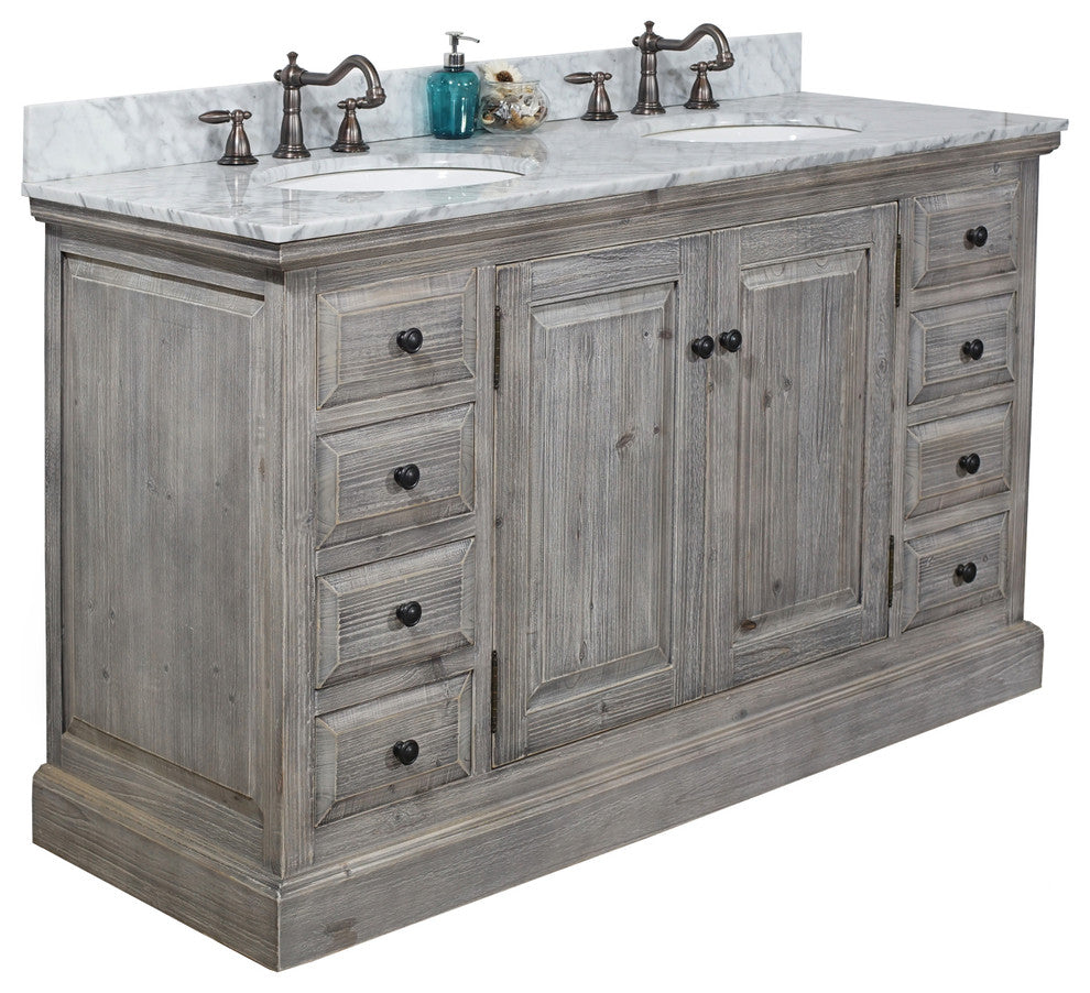 61" Rustic Solid Fir Sink Vanity, Gray, No Faucet