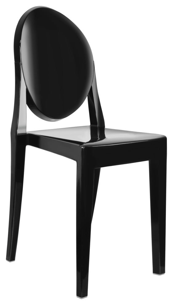 Designer Stackable Side Chair Dining Room Chairs With Solid Back Set of 4, Black
