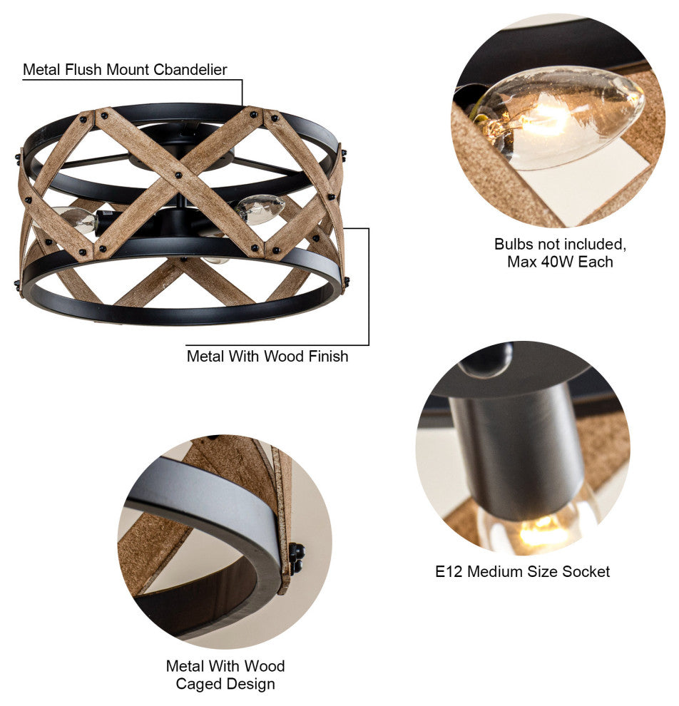 3-light Cicle Wood Rustic Chandelier