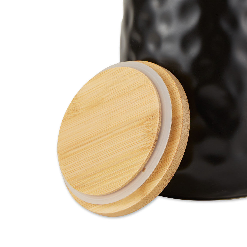 Black Matte Dimple Texture Ceramic Canister (Set of 2)