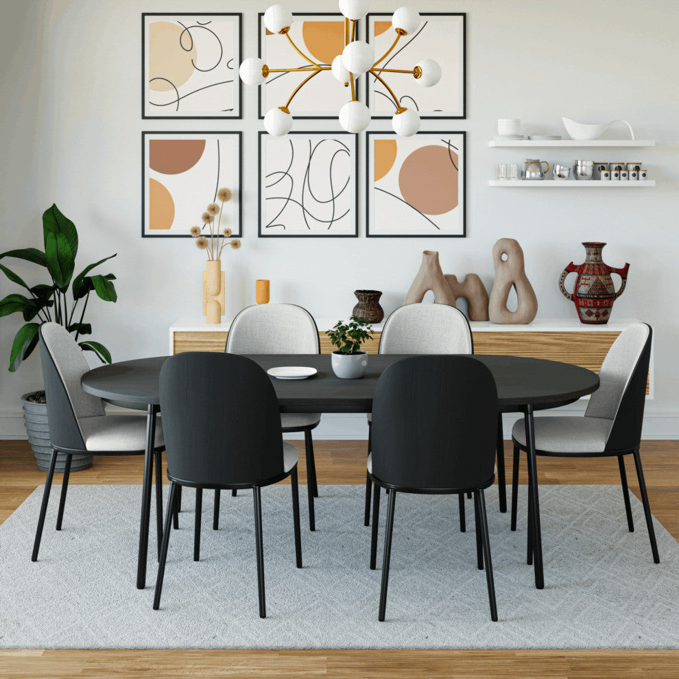 LeisureMod Tule Dining Side Chair With Upholstered Seat and Steel Frame, Black/White
