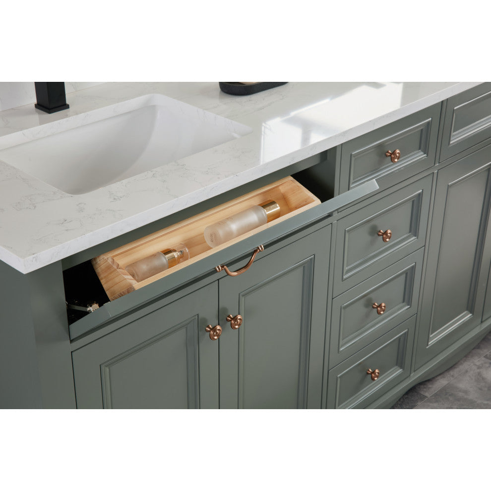 Legion Furniture WS2512 Series Bathroom Sink Vanity, Pewter Green, 72", Artificial Stone Top, Double Sink