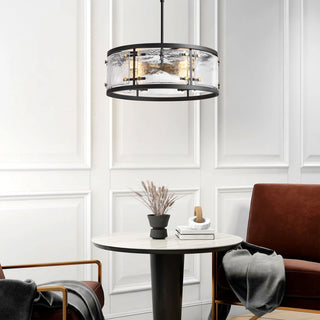 Iris Black 5-light Water Textured Glass Drum Pendant Chandelier