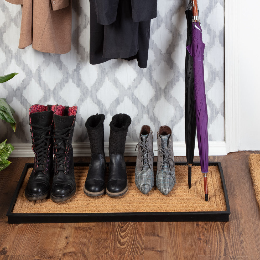 34.5"x14"x1.5" Rubber Boot Tray With Rectangle Embossed Coir Insert