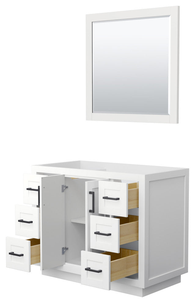 42" Single Bathroom Vanity, White, No Countertop, Black Trim, 34" Mirror