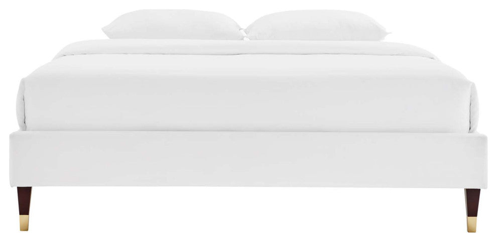 Harlow Queen Performance Velvet Platform Bed Frame White