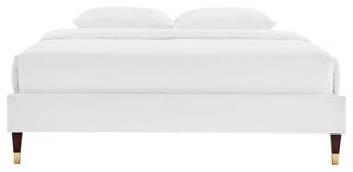 Harlow Queen Performance Velvet Platform Bed Frame White