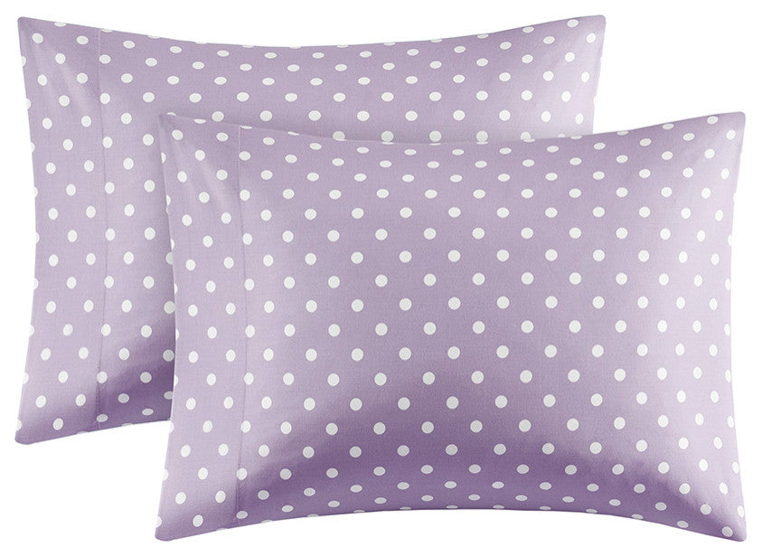 Mi Zone Polka Dot Printed 100% Cotton Sheet Set, Purple