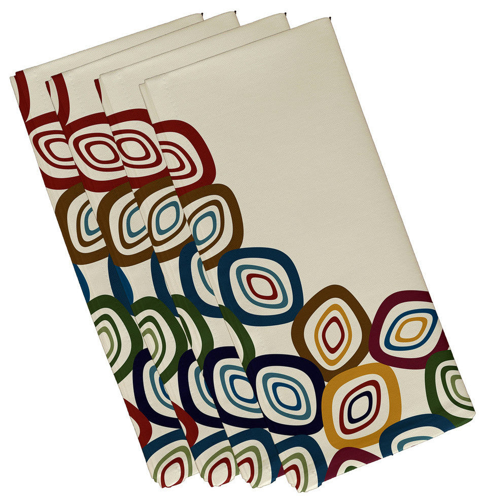 Falling Leaves Geometric Print Napkin, Off White And Multi, Set of 4