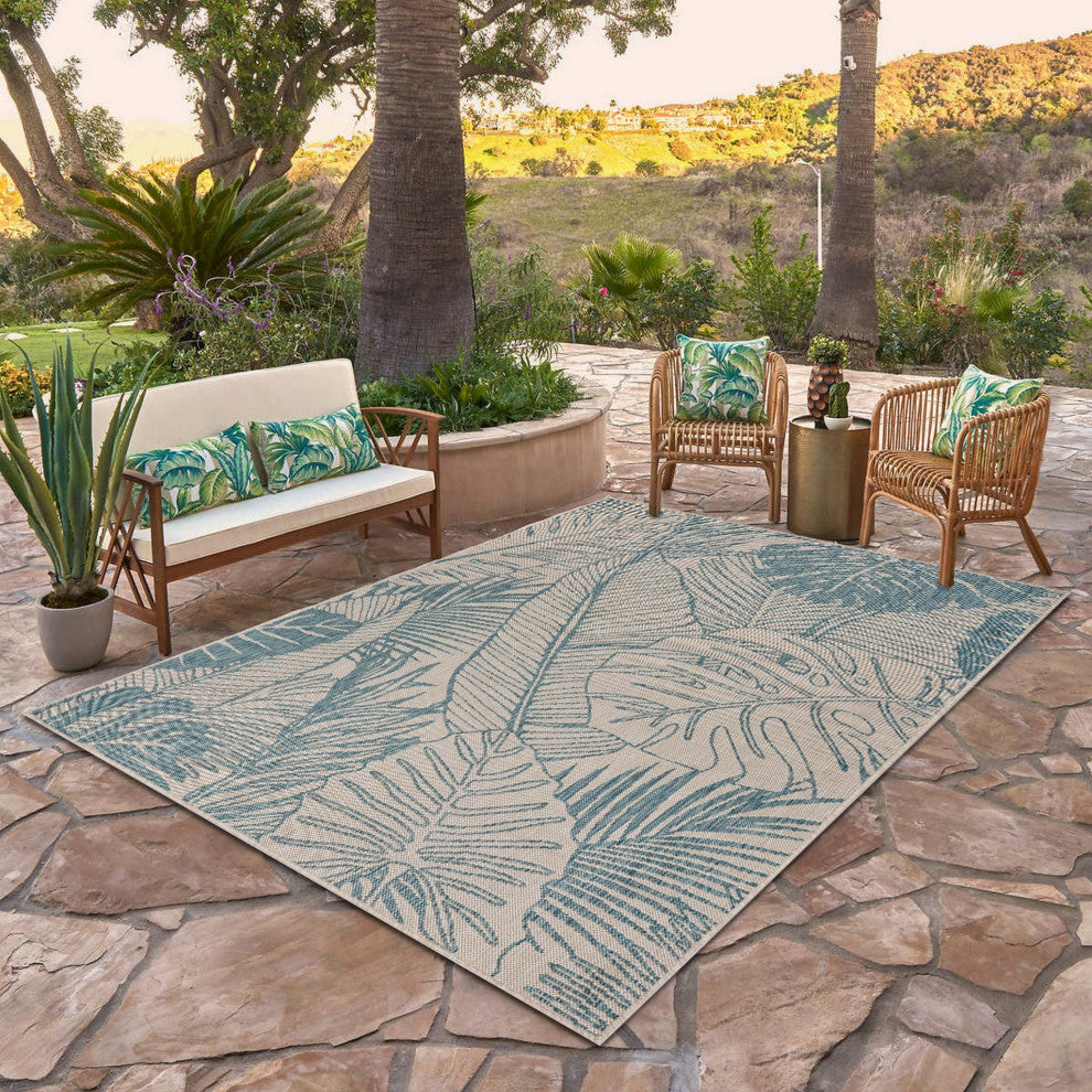 5" x 7" Teal Tropical Indoor Outdoor Area Rug
