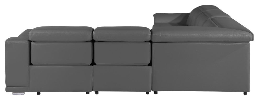Federico 5-Piece L-Shaped Top Grain Italian Leather Sectional, Dark Grey