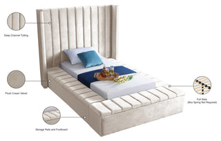Kiki Velvet Bed, Cream, Twin