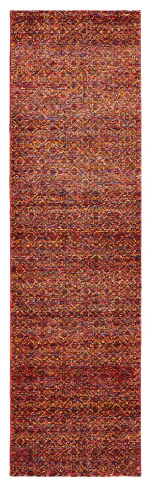 12' Runner Red Gold and Blue Geometric Power Loom Runner Rug