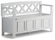 Transitional Storage Bench, X-Shaped Patterned Back and Raised Accents, White