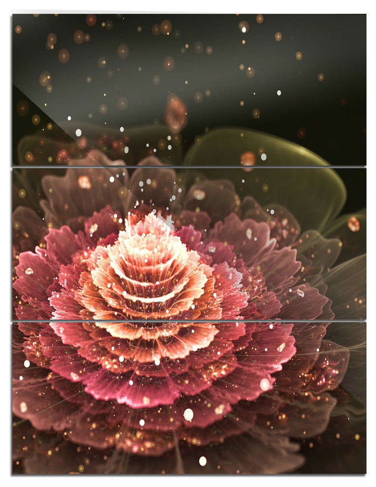 "Fractal Abstract Pink Flower" Digital Metal Wall Art, 3 Panels, 28"x36"