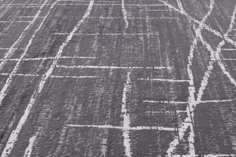 Low-Pile Pierce Charcoal/Ivory Rug, Charcoal, 8'8"x12'