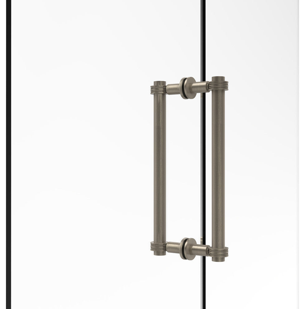 Contemporary 12" Dotted Accent Back to Back Shower Door Pull, Antique Pewter
