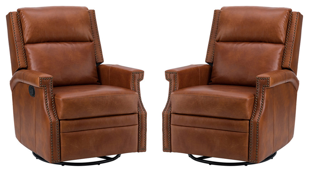 Genuine Leather Swivel Rocker Recliner, Set of 2, Saddle