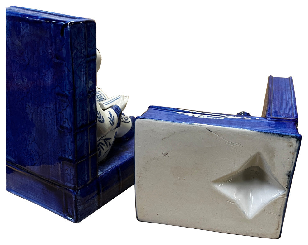 Porcelain Blue and White Kid Reading Book Figure Bookend Stopper Hws2707