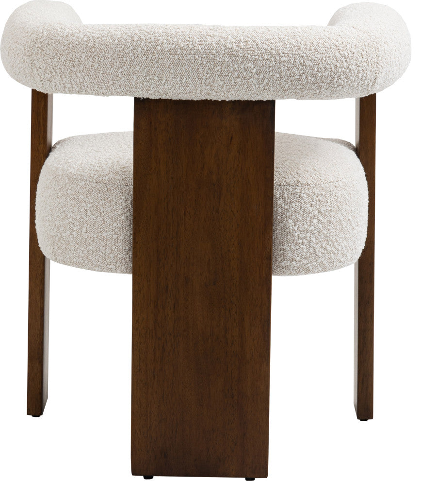 Barrel Boucle Fabric Upholstered Dining Chair, Cream, Walnut Finish