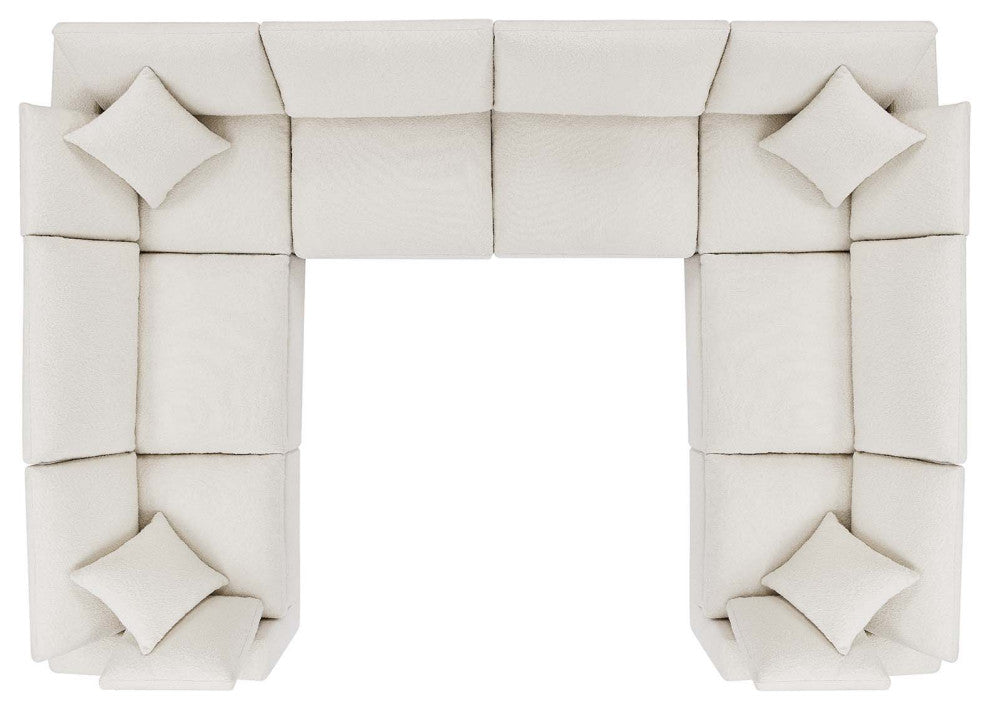 Commix Down Filled Overstuffed Boucle Fabric 8-Piece Sectional Sofa, Ivory