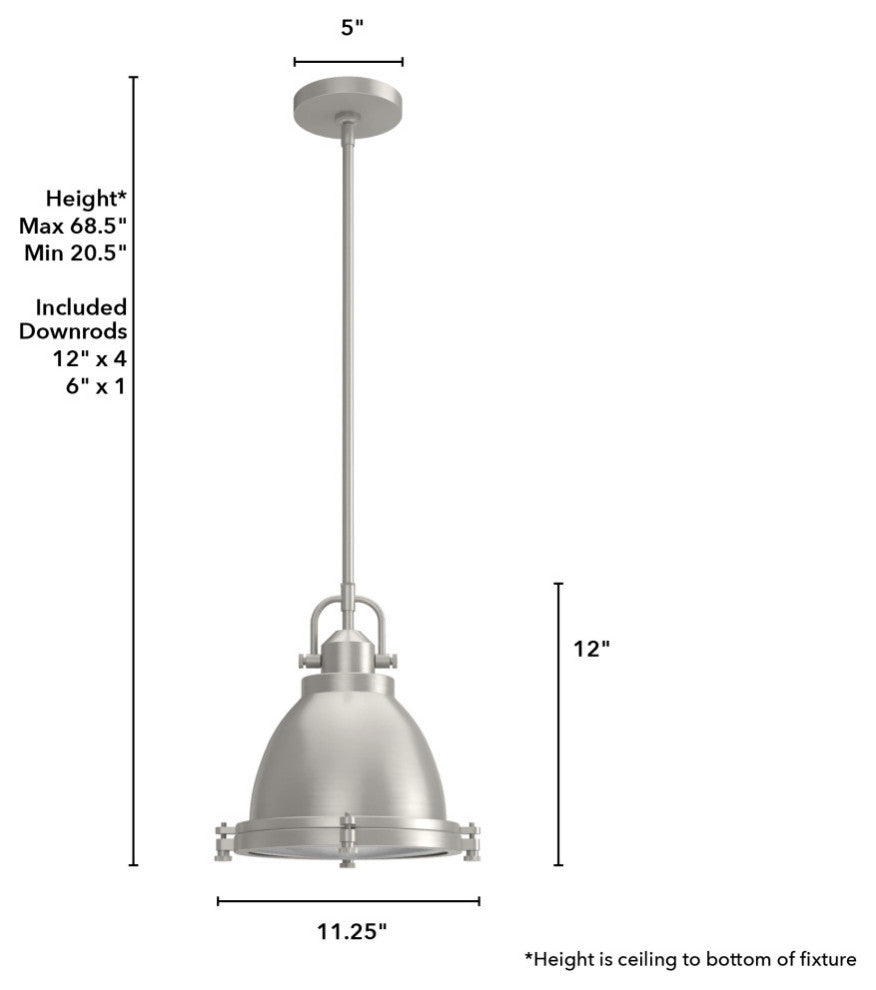Hunter Bridgemoor Brushed Nickel 1-Light Pendant Ceiling Light Fixture