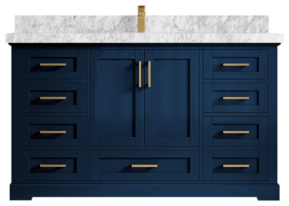 Boston 72 Double Sink Bath Vanity in Navy Blue 2" Carrara Marble