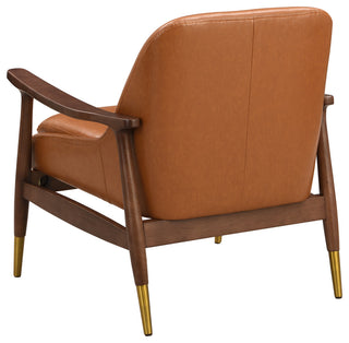 GDF Studio Mid-Century Modern Faux Leather Accent Chair, Solid Wood Frame, Brown, Single