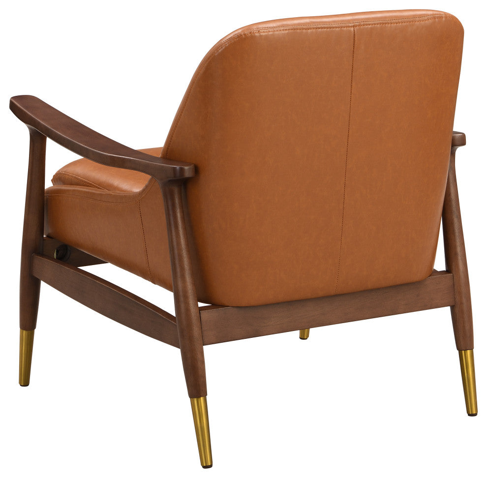 GDF Studio Mid-Century Modern Faux Leather Accent Chair, Solid Wood Frame, Brown, Single
