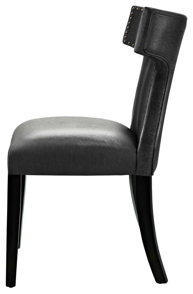 Side Dining Chair, Set of 2, Faux Leather, Black, Modern, Cafe Bistro Restaurant