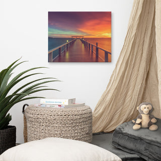 Surreal Wooden Pier At Sunset Intrigued Landscape Photo Canvas Art Print, 16" X 20"