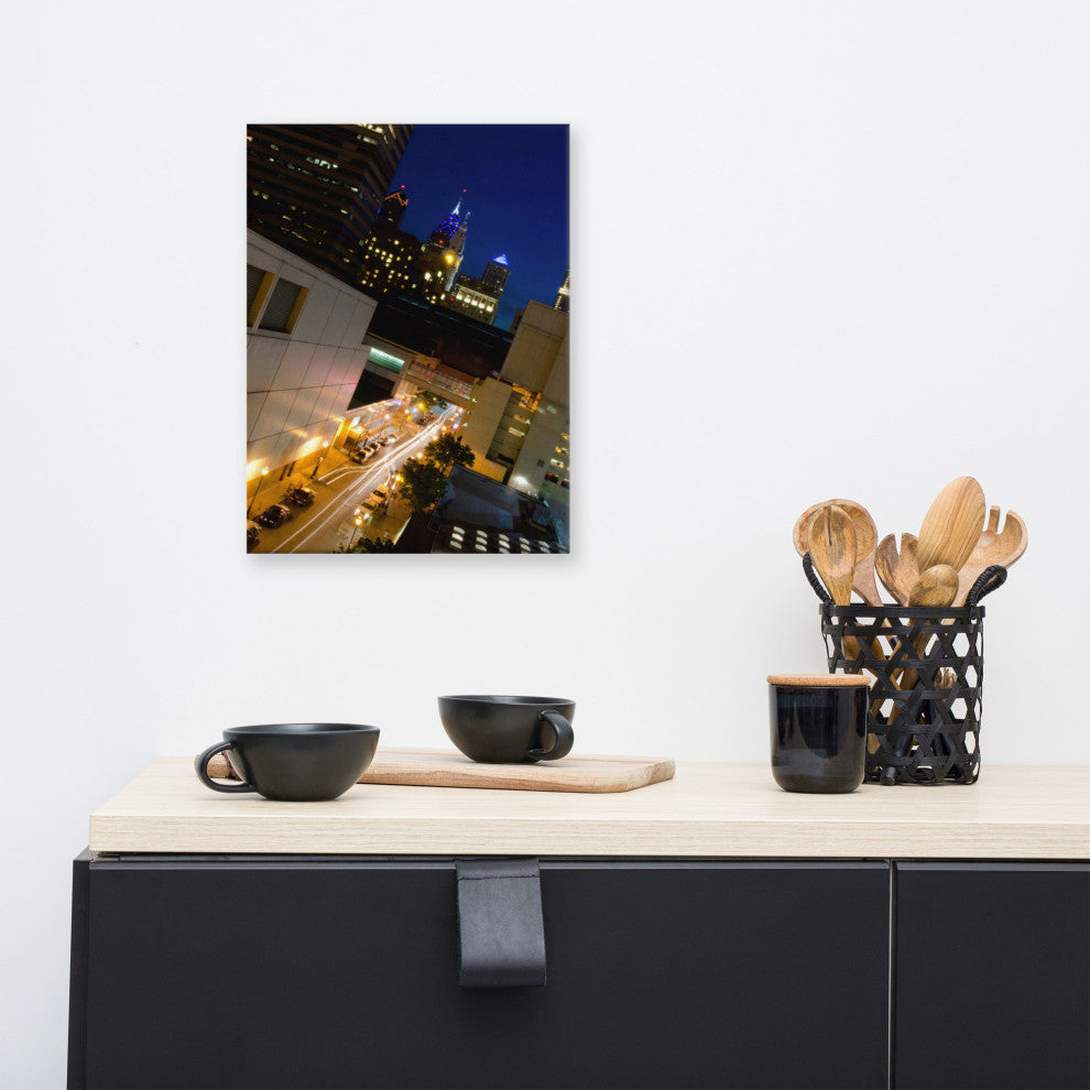 Light Trails in Philly Night Photography Canvas Wall Art Print, 12" X 16"