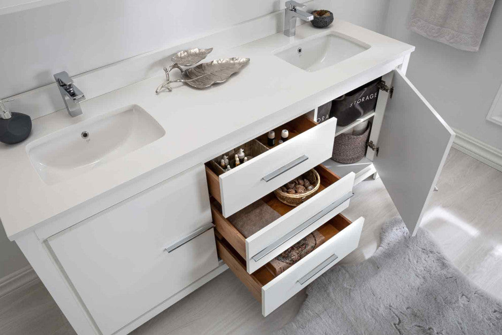 Mila Collection 72" Bathroom Vanity With Sink, Mirror, Countertop, Snow White