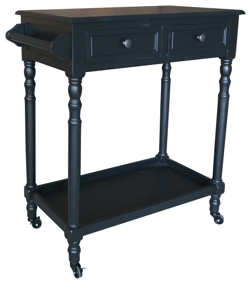 Hampton Bar Cart with Shelf and Wheels, Black