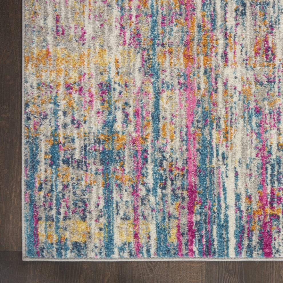 7' X 10' Pink And Ivory Abstract Power Loom Area Rug