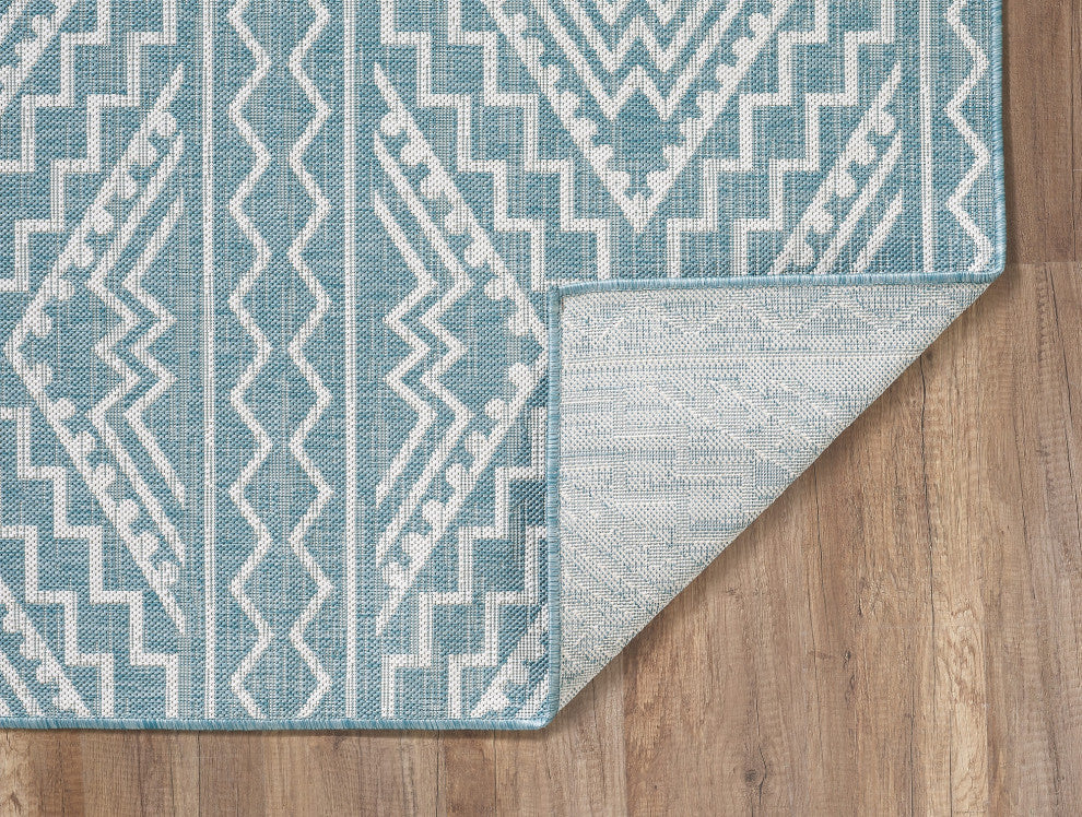 Provo Quinn Indoor/Outdoor Coastal Area Rug, Aqua, 2'7" X 3'11"