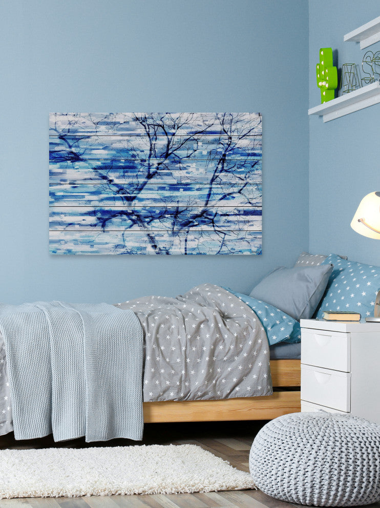 "Blue Snow Storm" Print on White Wood, 60"x40"