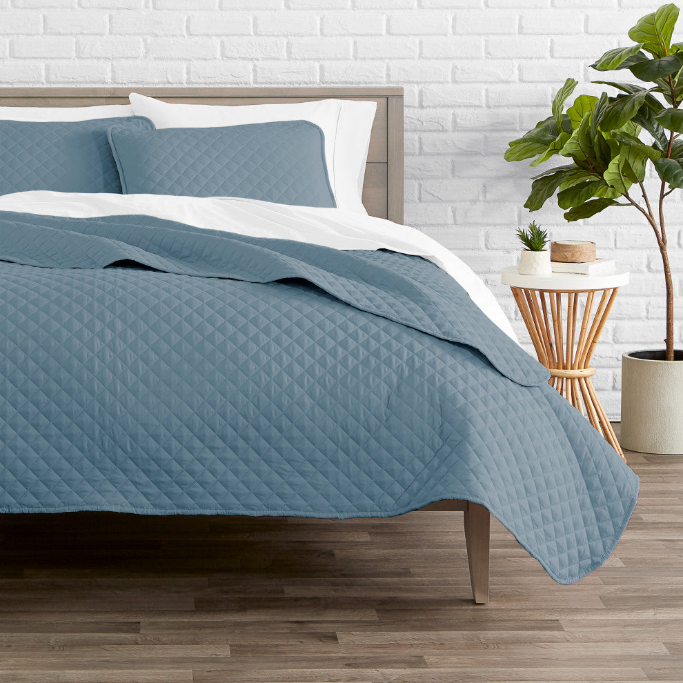 Bare Home Diamond Stitched Coverlet Set, Coronet Blue, Full/Queen