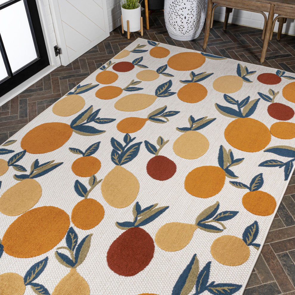 Limone Bold Lemon High-Low Indoor/Outdoor Area Rug, Orange/Beige/Cream, 4 X 6