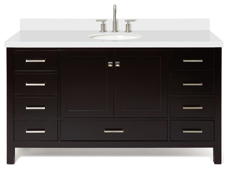 ARIEL Cambridge 61" Single Oval Sink Bathroom Vanity Espresso With Quartz Top