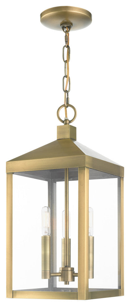 Livex Lighting Nyack 3 Light Antique Brass Outdoor Pendant Lantern